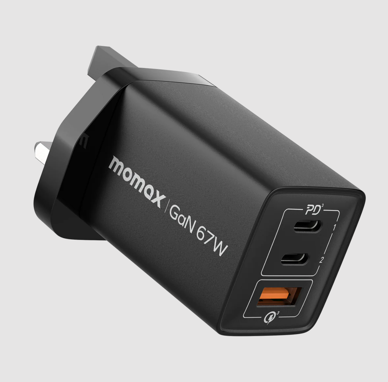 MOMAX ONE PLUG 67W 3-PORT GAN CHARGER BLACK