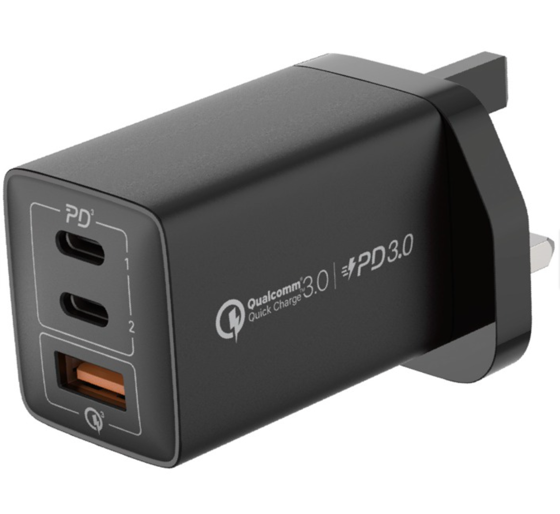 MOMAX ONE PLUG 67W 3-PORT GAN CHARGER BLACK
