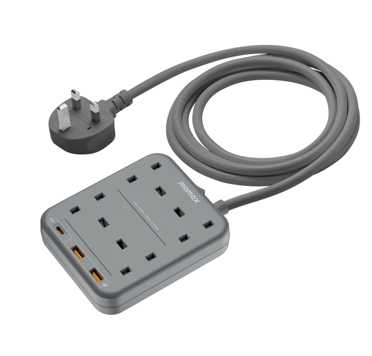 MOMAX ONEPLUG 4-OUTLET POWER STRIP WITH USB SPACE GREY