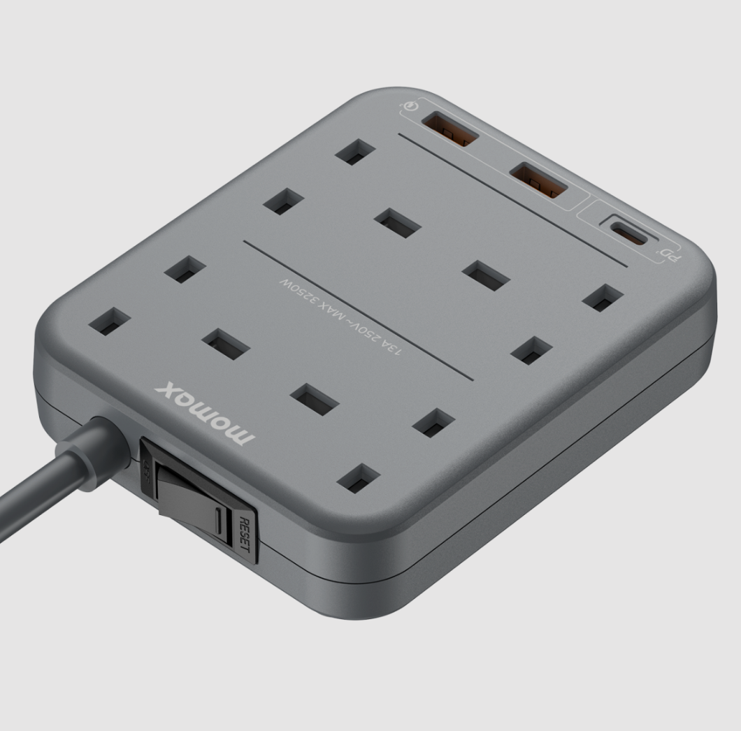 MOMAX ONEPLUG 4-OUTLET POWER STRIP WITH USB SPACE GREY