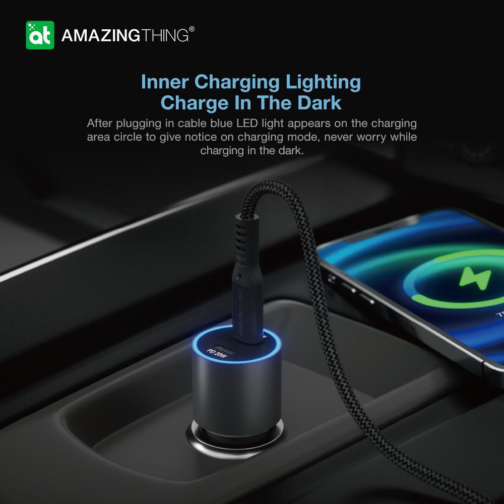 AMAZINGthing Speed Pro Car Charger 2-USB Type -C Ports 45W Q.C 3.0