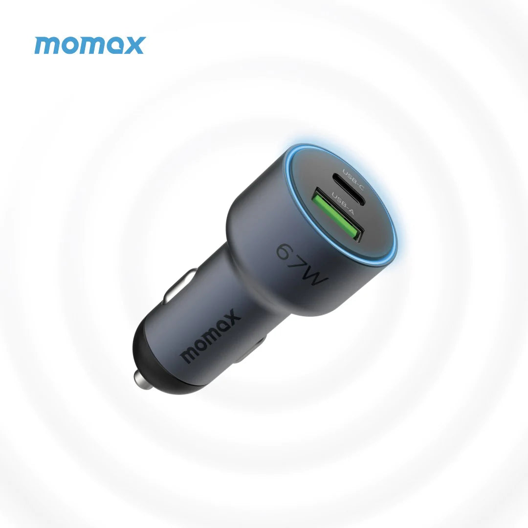 MOMAX MOVE 67W DUAL PORT CAR CHARGER SPACE GREY