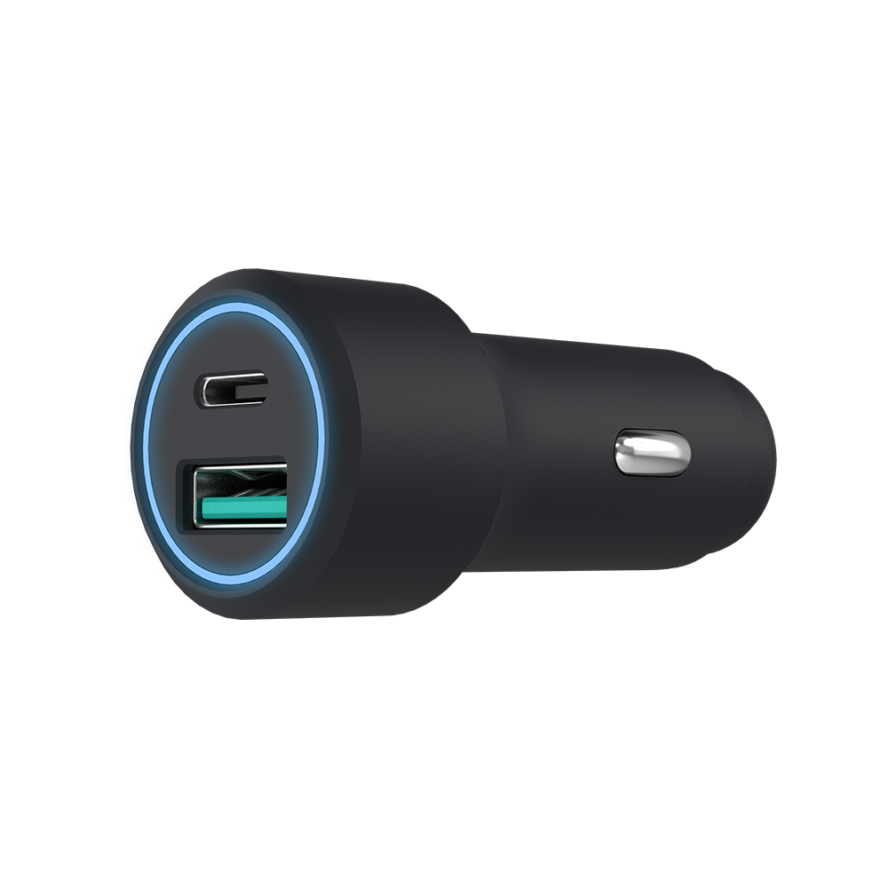 Powerology Aluminum USB + PD Car Charger 38W with Type-C Cable 0.9M