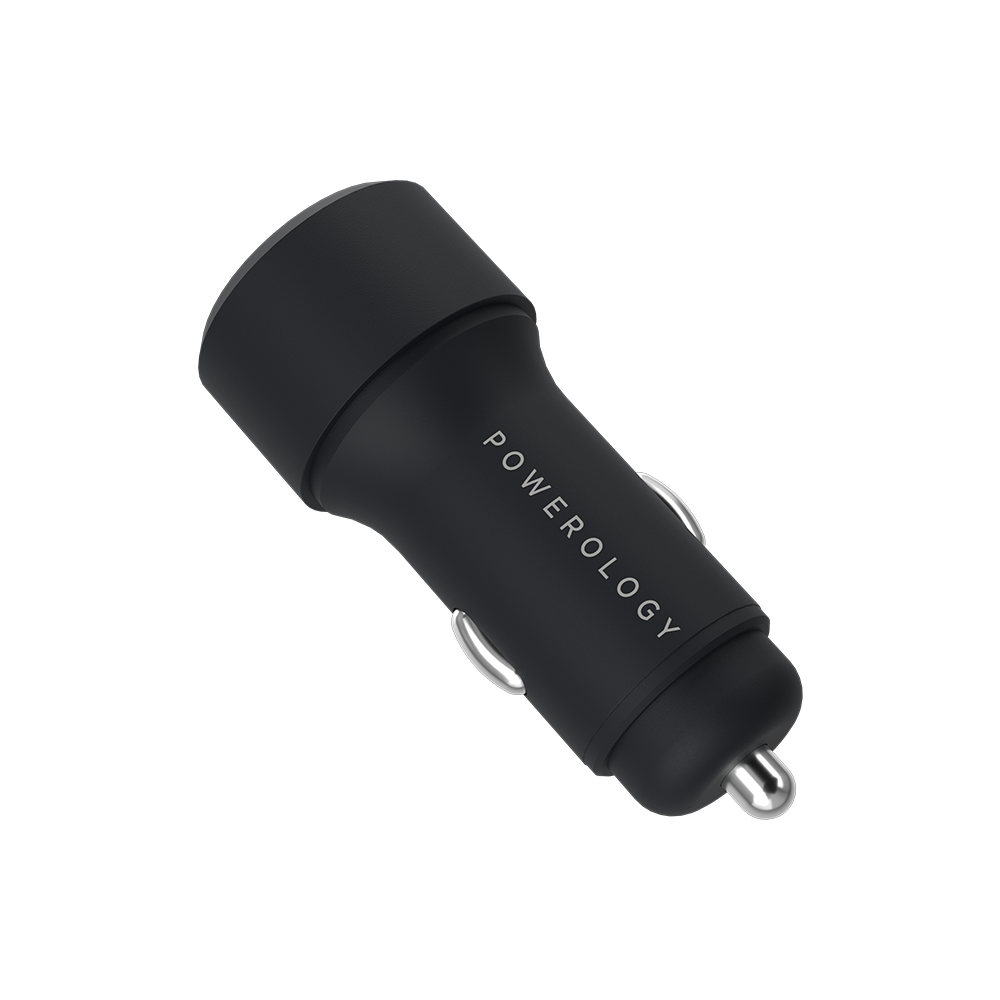 Powerology Aluminum USB + PD Car Charger 38W with Type-C Cable 0.9M