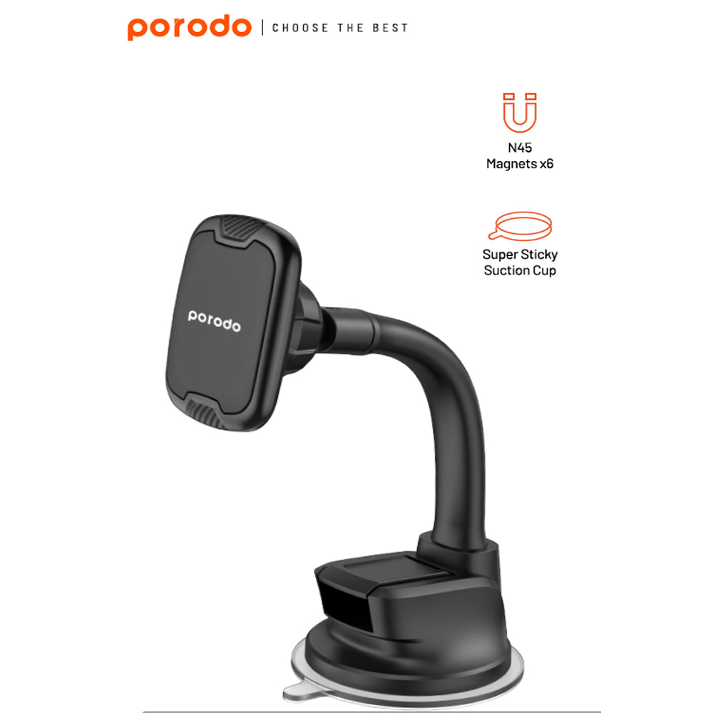 Porodo Magnetic Suction Cup Dashboard/Windshield Car Phone Holder