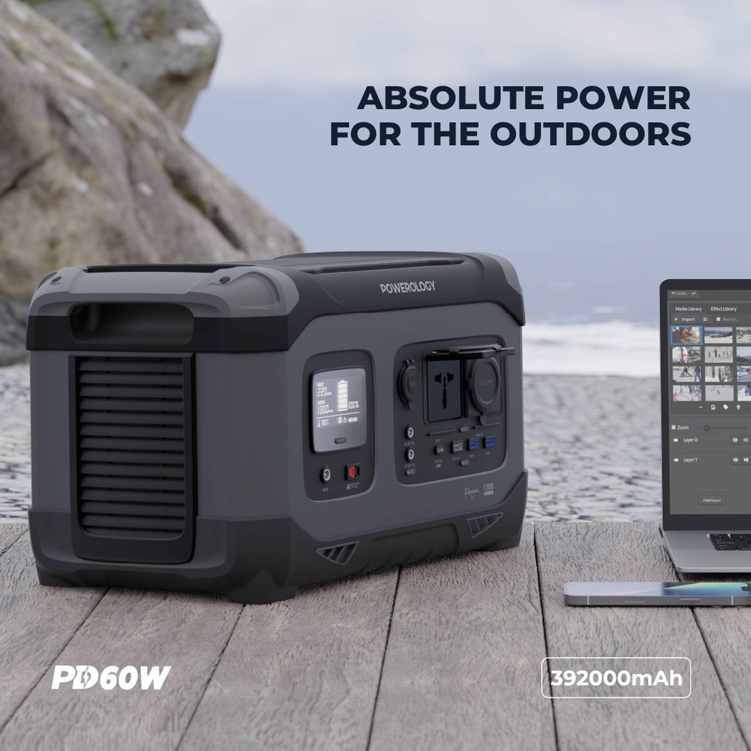 Powerology Portable Power Generator 392000mAh 1300W PD 60W- Black