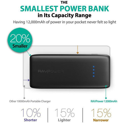 Ravpower Ace Series QC 3.0 Power Bank 12000mAh - Black - TECH STREET