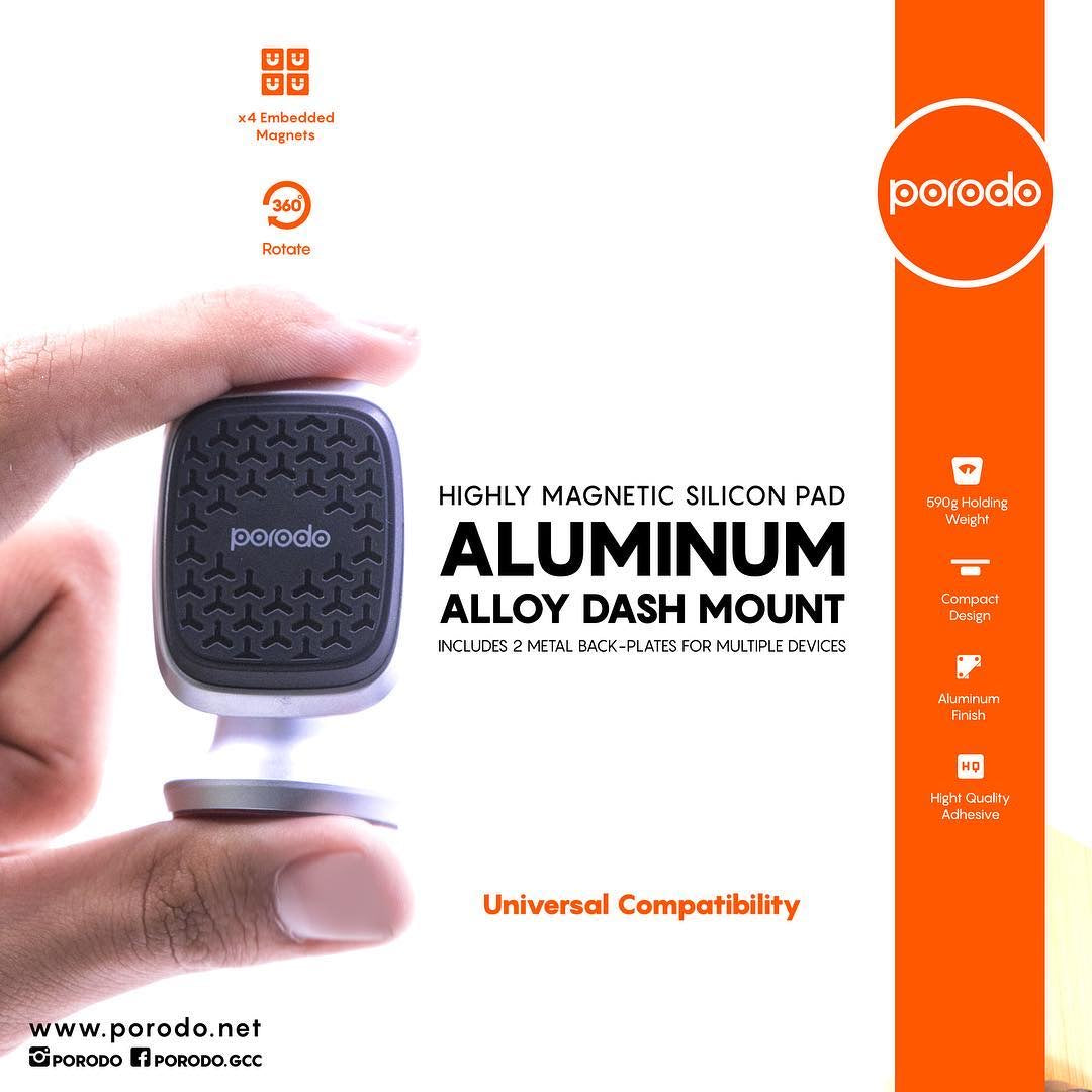 Porodo Magnetic Silicone Aluminum Alloy Dash Mount- Silver - TECH STREET