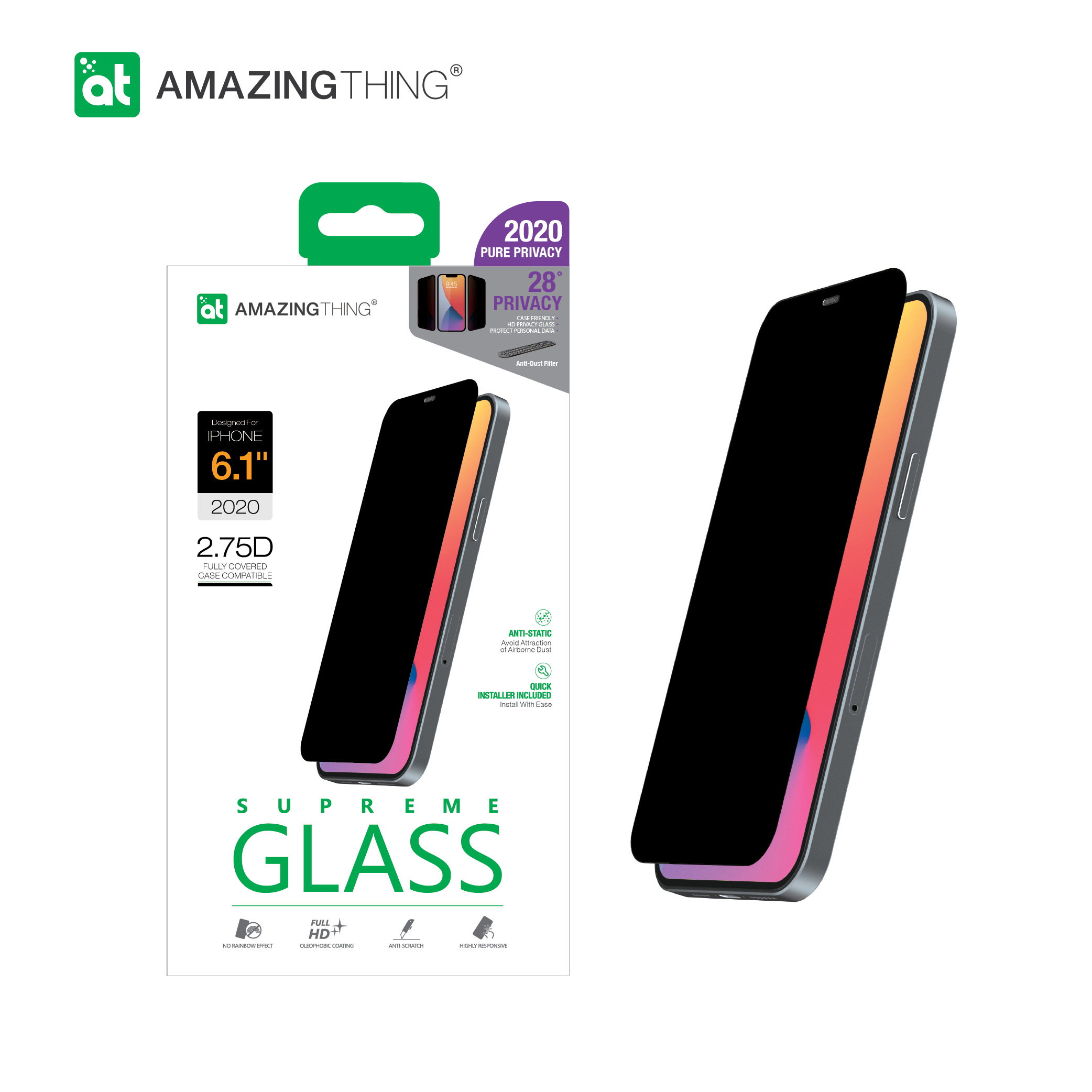 AMAZINGthing Supreme Glass 2.75D Fully Covered Anti-Dust Filter with installer for iPhone 12 & 12 Pro - TECH STREET