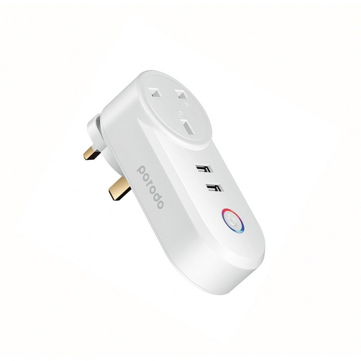 Porodo Lifestyle Dual  USB-Port 3.4A + 1 QC 3.0 Smart WiFi Plug 16A - White - TECH STREET
