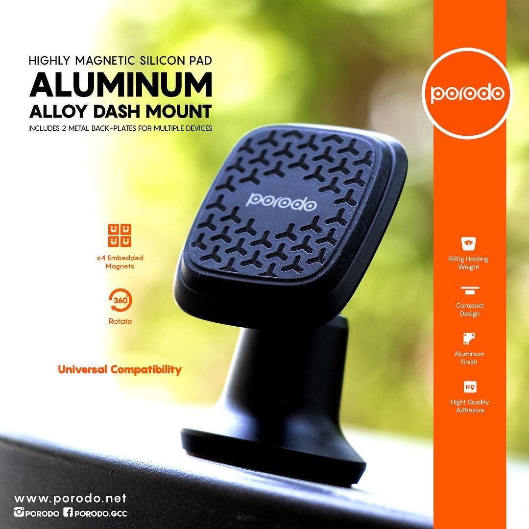 Porodo Magnetic Silicone Aluminum Alloy Dash Mount- Black - TECH STREET
