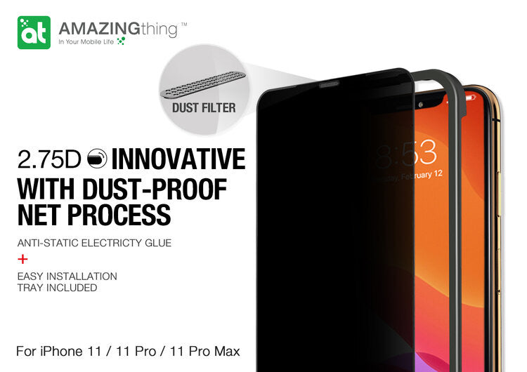 AMAZINGthing 2.75D Ex-Bullet Matte Privacy Dust Filter Glass with Installer for iPhone 11 - TECH STREET