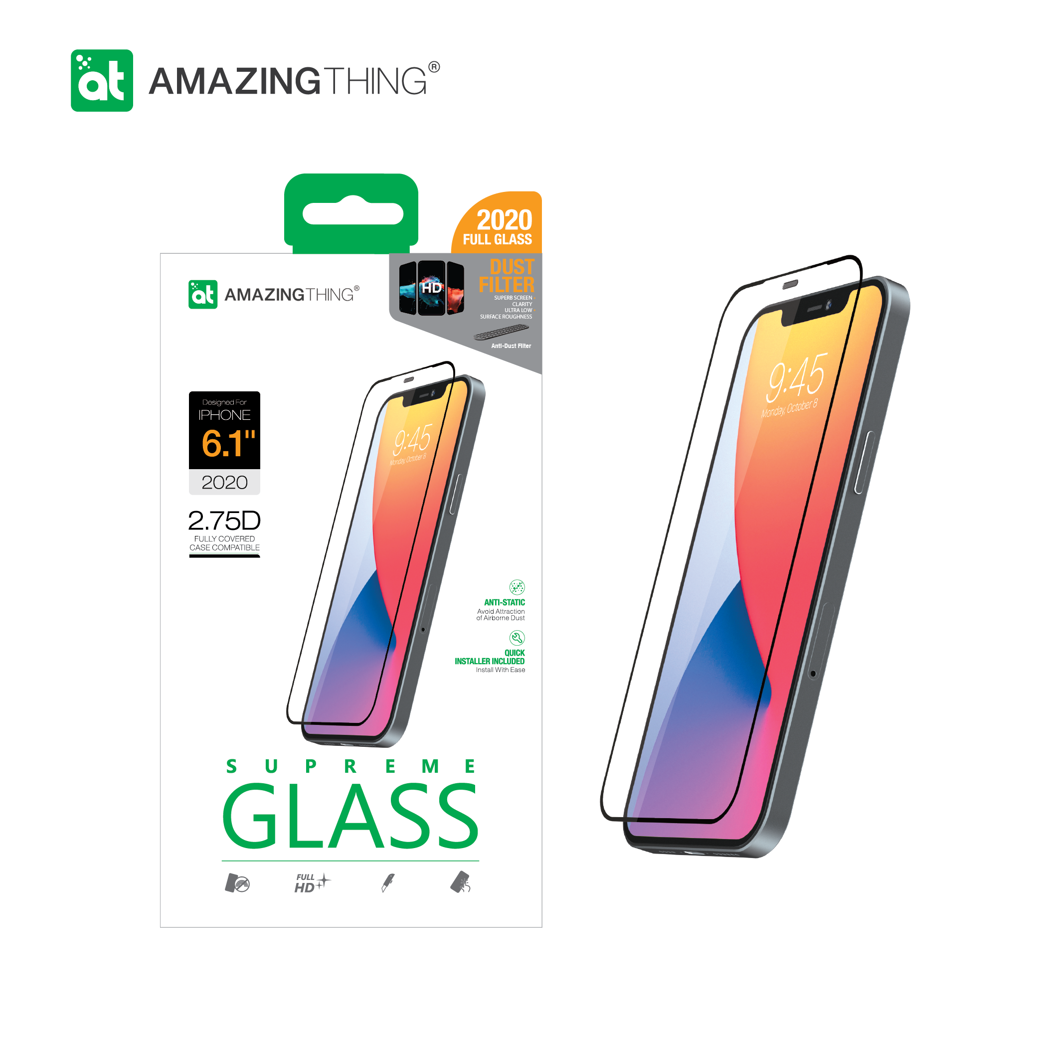AMAZINGthing Supreme Glass 2.75D Fully Covered Anti-Dust Filter with installer for iPhone 12 & 12 Pro - TECH STREET