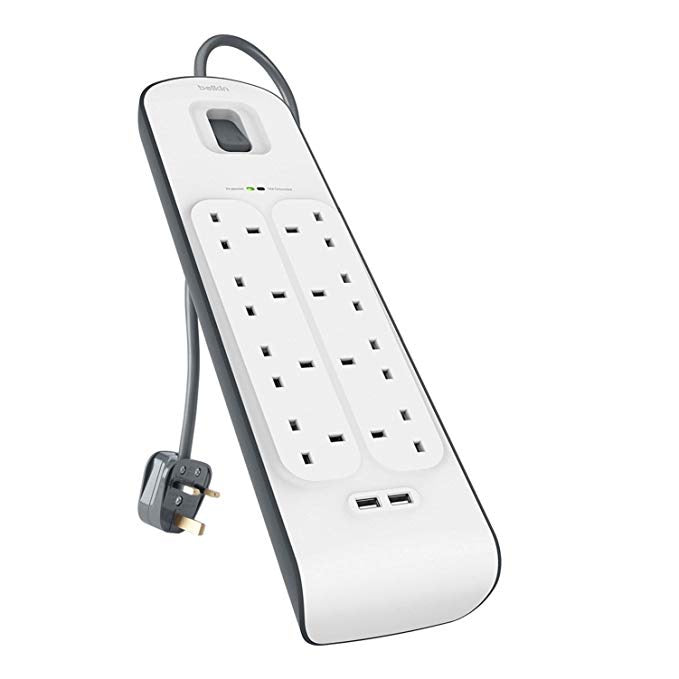 Belkin 8 Way Surge Protection Strip 2m with 2x 2.4Aamp USB Charging - Tech Street