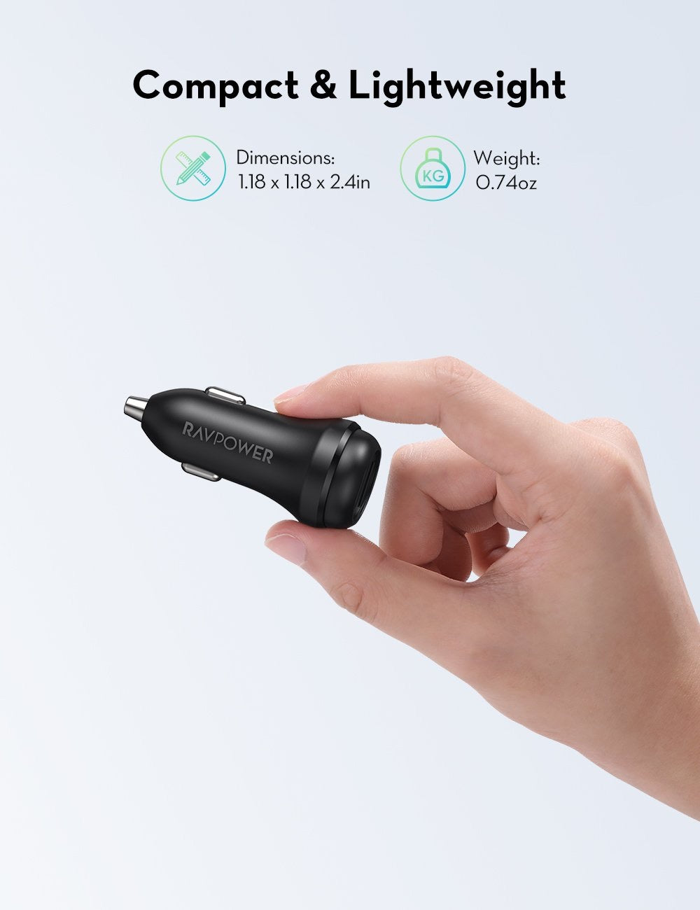 Ravpower QC 3.0 36w Dual Port USB Car Charger - Black - TECH STREET
