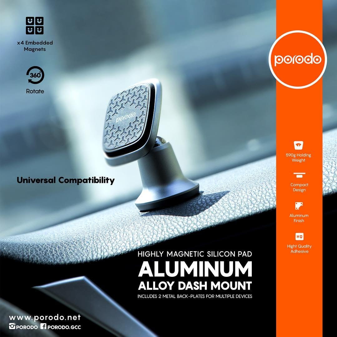 Porodo Magnetic Silicone Aluminum Alloy Dash Mount- Silver - TECH STREET