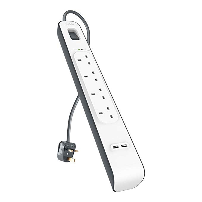 Belkin 4 Way Surge Protection Strip 2m with 2x 2.4Amp USB Charging - Tech Street