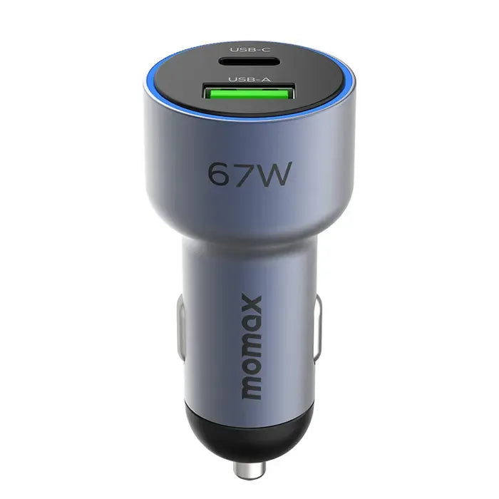 MOMAX MOVE 67W DUAL PORT CAR CHARGER SPACE GREY