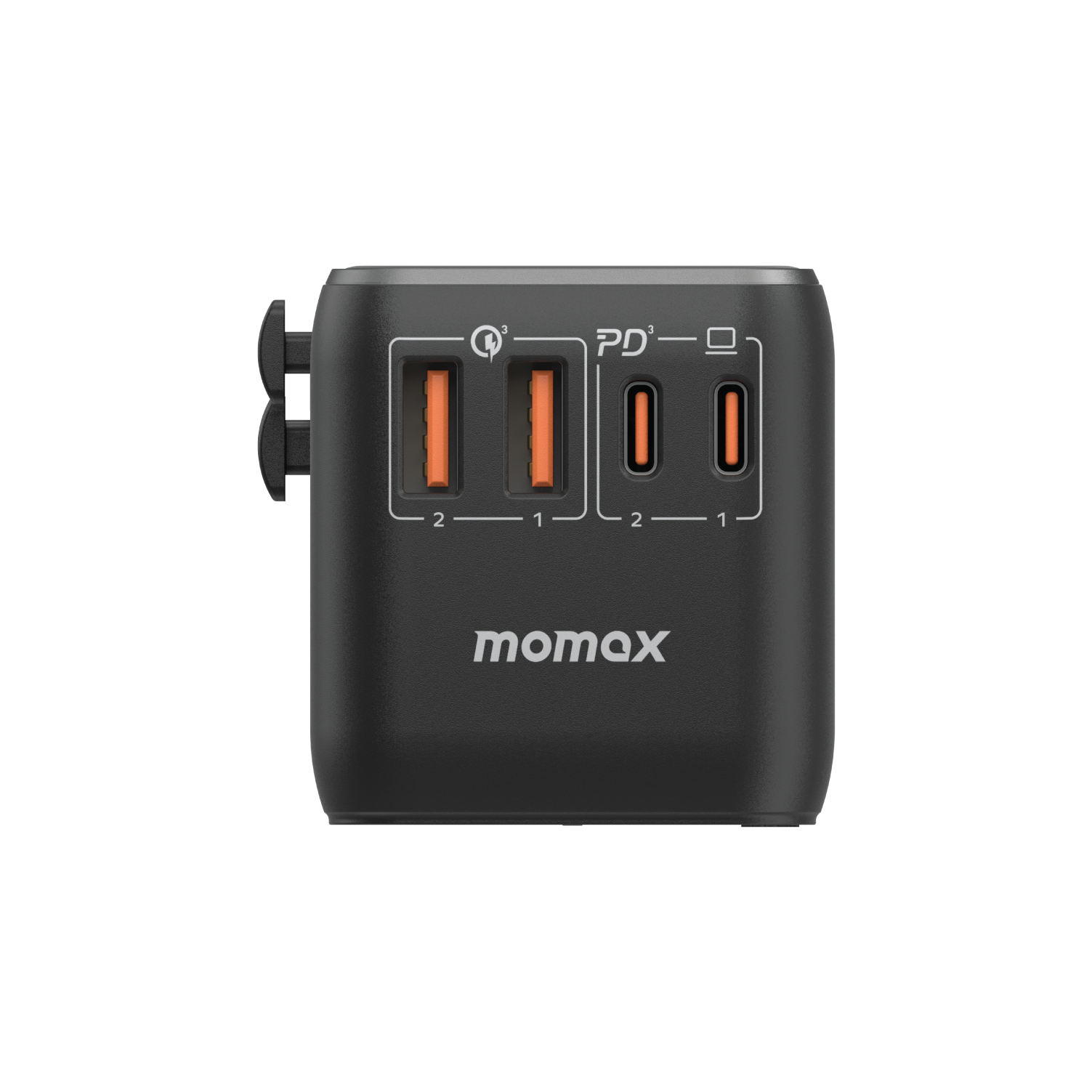MOMAX 1-WORLD 100W GAN 4 PORTS AC TRAVEL ADAPTER BLACK