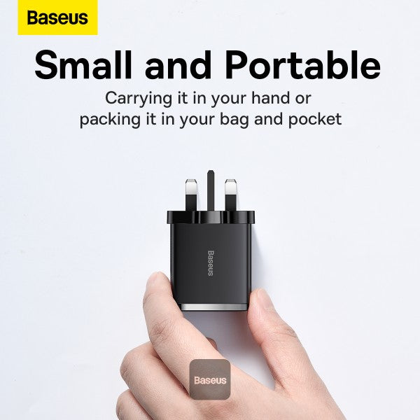 BASEUS Compact Quick Charger 2U+C Three Ports 30W Travel Power Adapter UK Plug