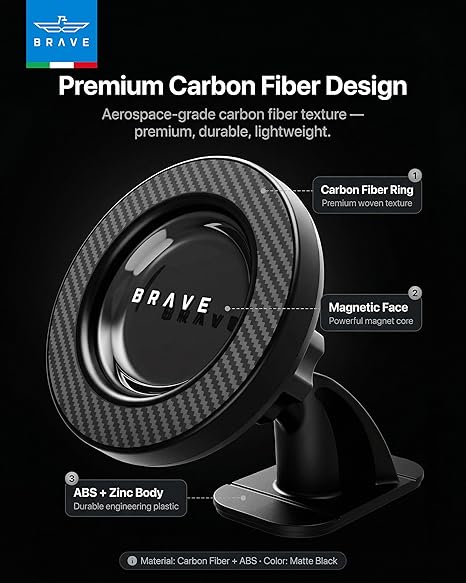 BRAVE 2-in-1 Magnetic Car Phone Holder, MagSafe Compatible Dashboard & Air Vent Mount, 360° Rotation, Strong N52 Magnet