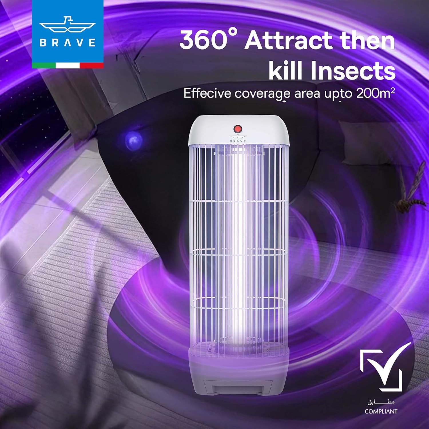 BRAVE INSECT KILLER LIGHT UV PHOTOCATALYST MOSQUITO KILLER ZAPPER LAMP -COVERAGE AREA 200 SOUARE METERS FULL WHITE