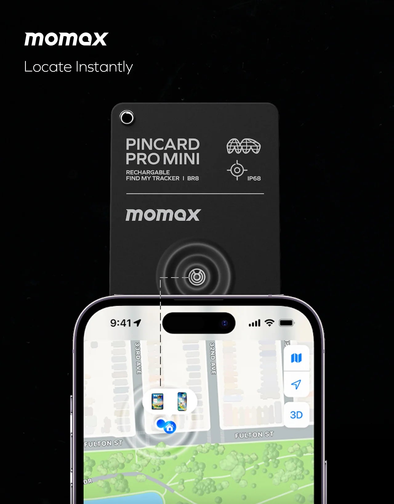 MOMAX PINCARD MINI FINDMY GPS TRACKER WITH WIRELESS CHARGER