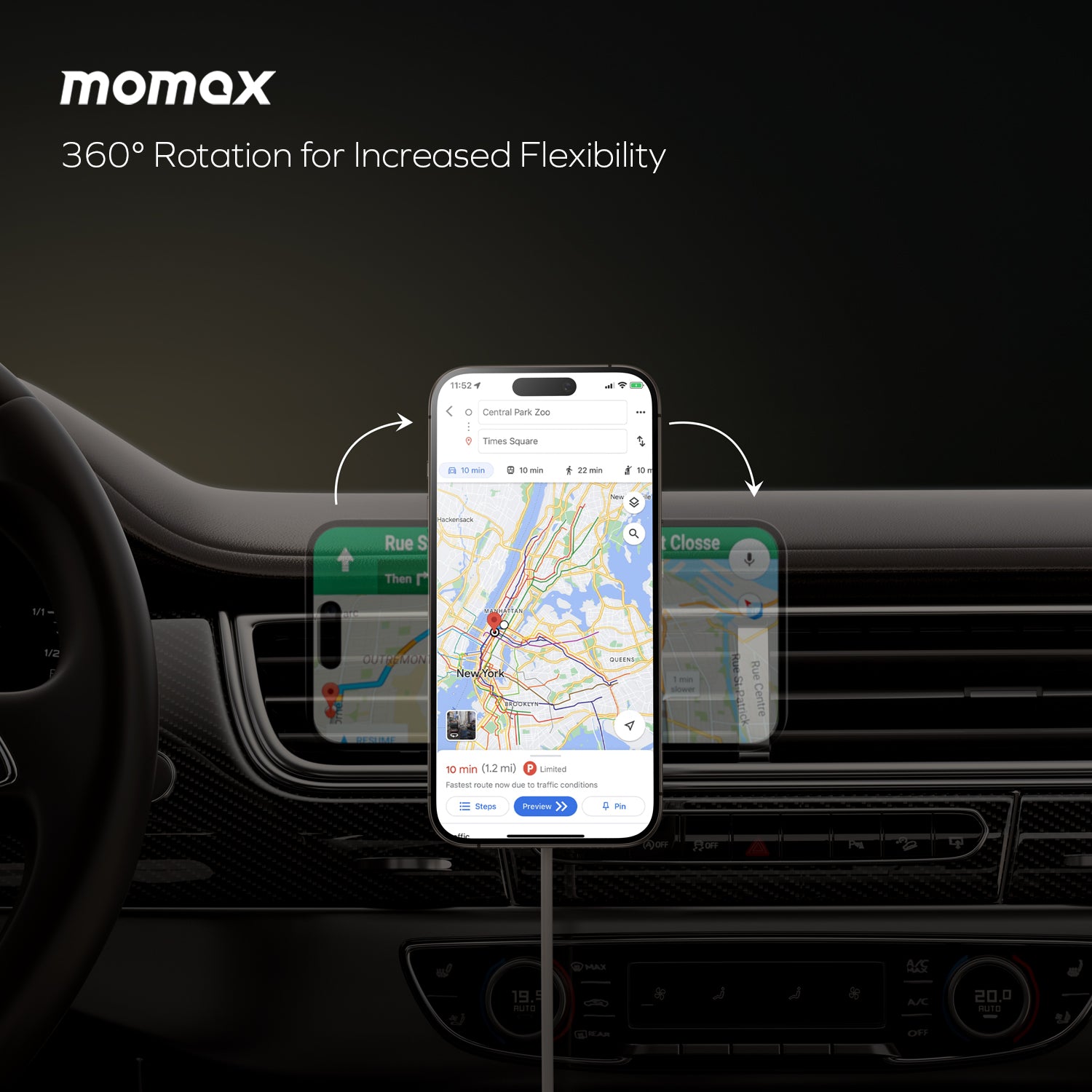 MOMAX Q2 MAG MOUNT QI 15W MAGNETIC WIRELESS CHARGING CAR MOUNT