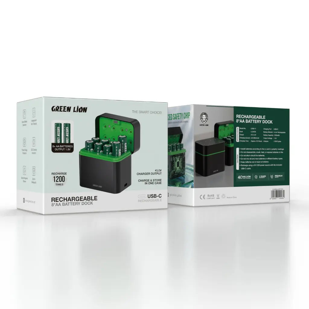Green Lion - RECHARGEABLE 8*AA Battery Dock USB-C - TECH STREET