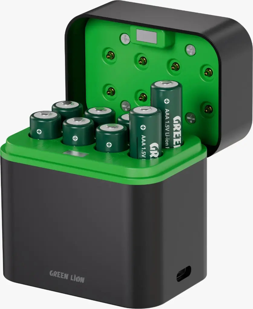 Green Lion - RECHARGEABLE 8*AAA Battery Dock USB-C - Black