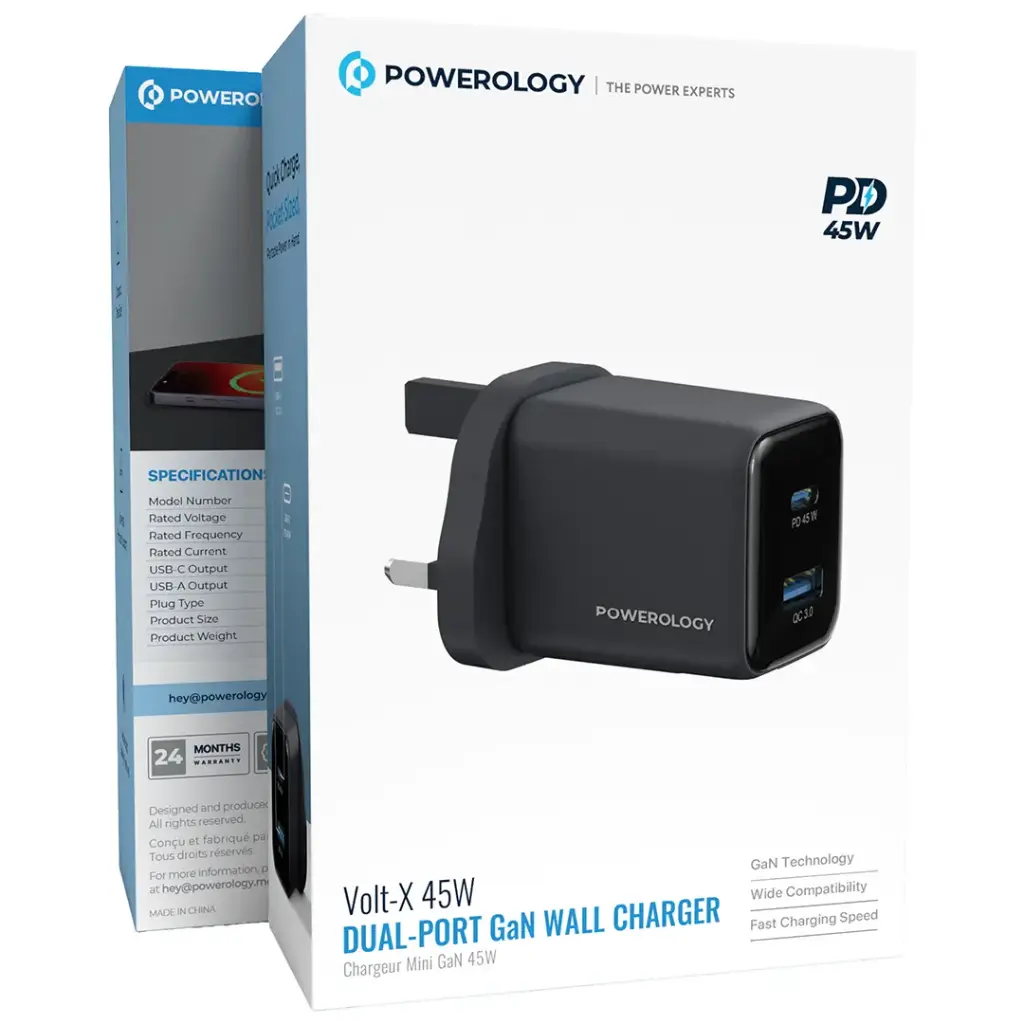 Powerology Volt-x 45W Usb A + Type C Wall Charger