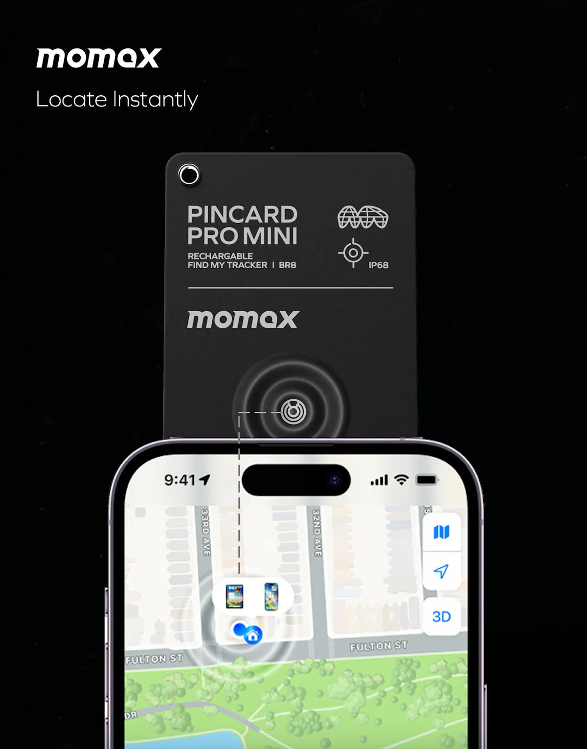 MOMAX PINCARD MINI FINDMY GPS TRACKER WITH WIRELESS CHARGER