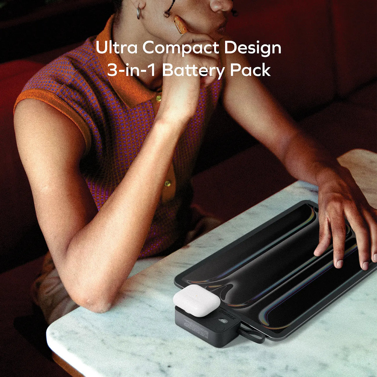 MOMAX 1-Power X Pro Mini⁺ 5000mAh Integrated Foldable USB-C Plug and Built-In USB-C Cable Battery Pack with Apple Watch Fast Charger