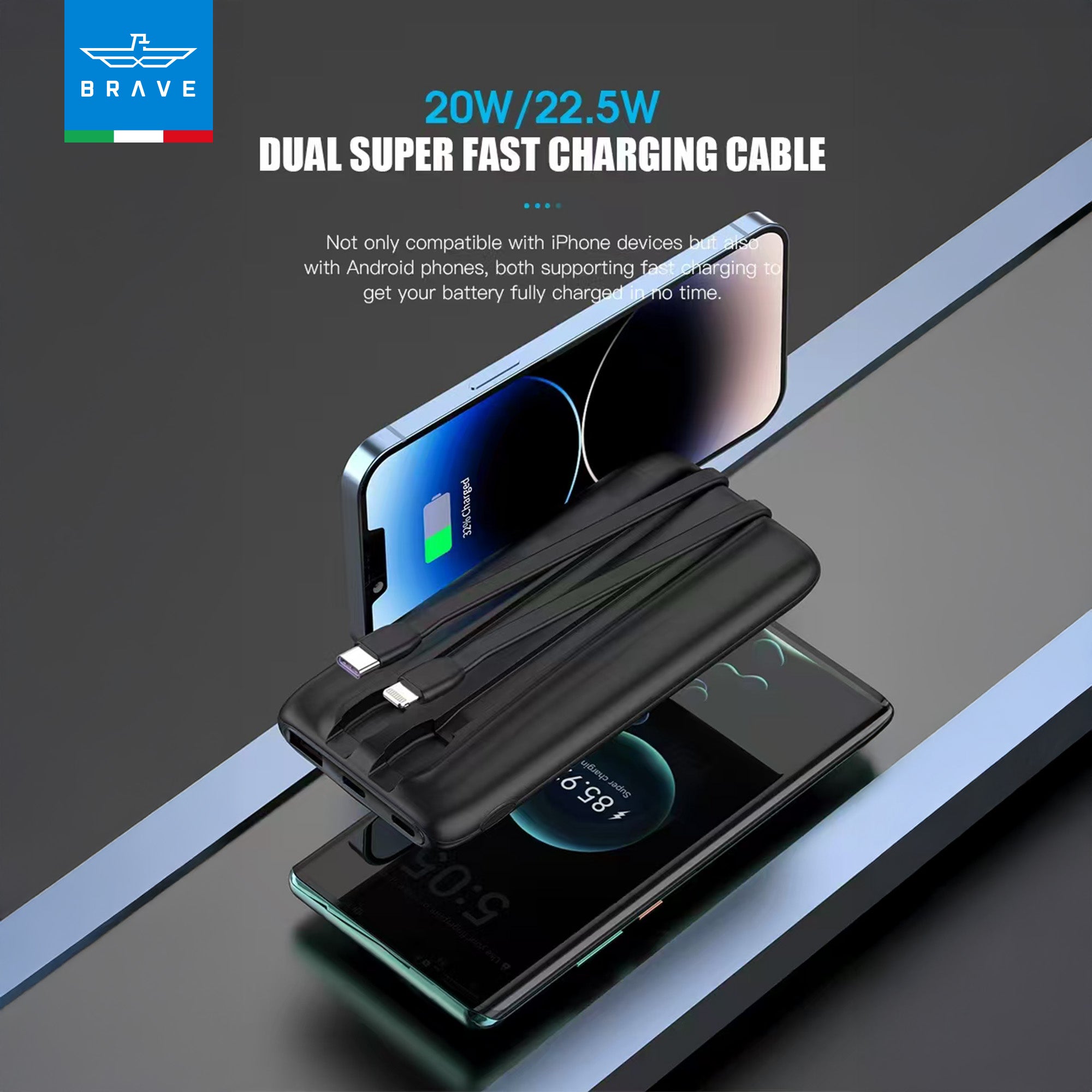 Brave - 4-in-1 10000mAh Slim Power Bank Station with Type-C, Lightning Cables & LED Display - TECH STREET