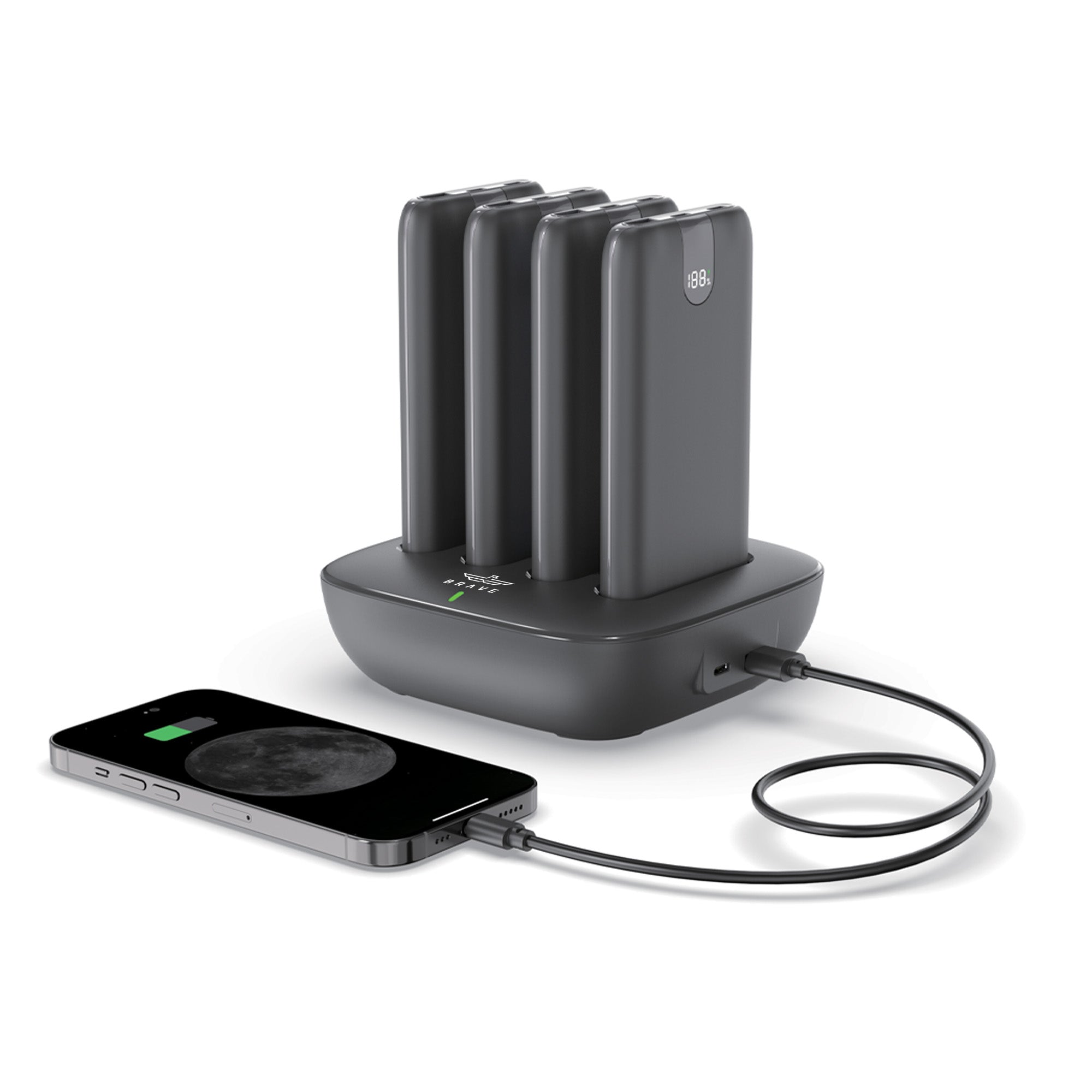 Brave - 4-in-1 10000mAh Slim Power Bank Station with Type-C, Lightning Cables & LED Display - TECH STREET