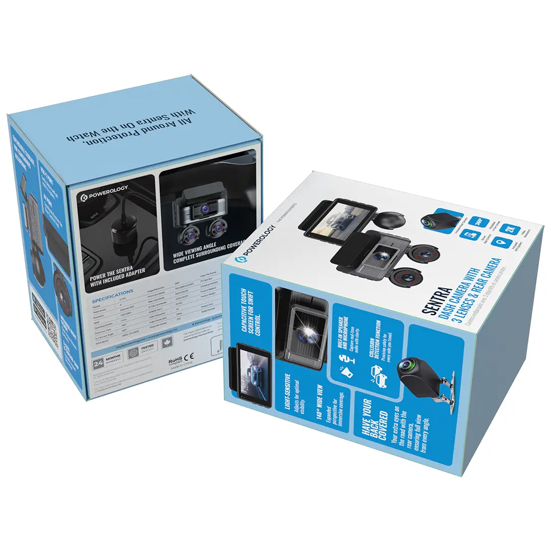 Powerology - Sentra Dash Camera with 3 Lenses and Rear Camera