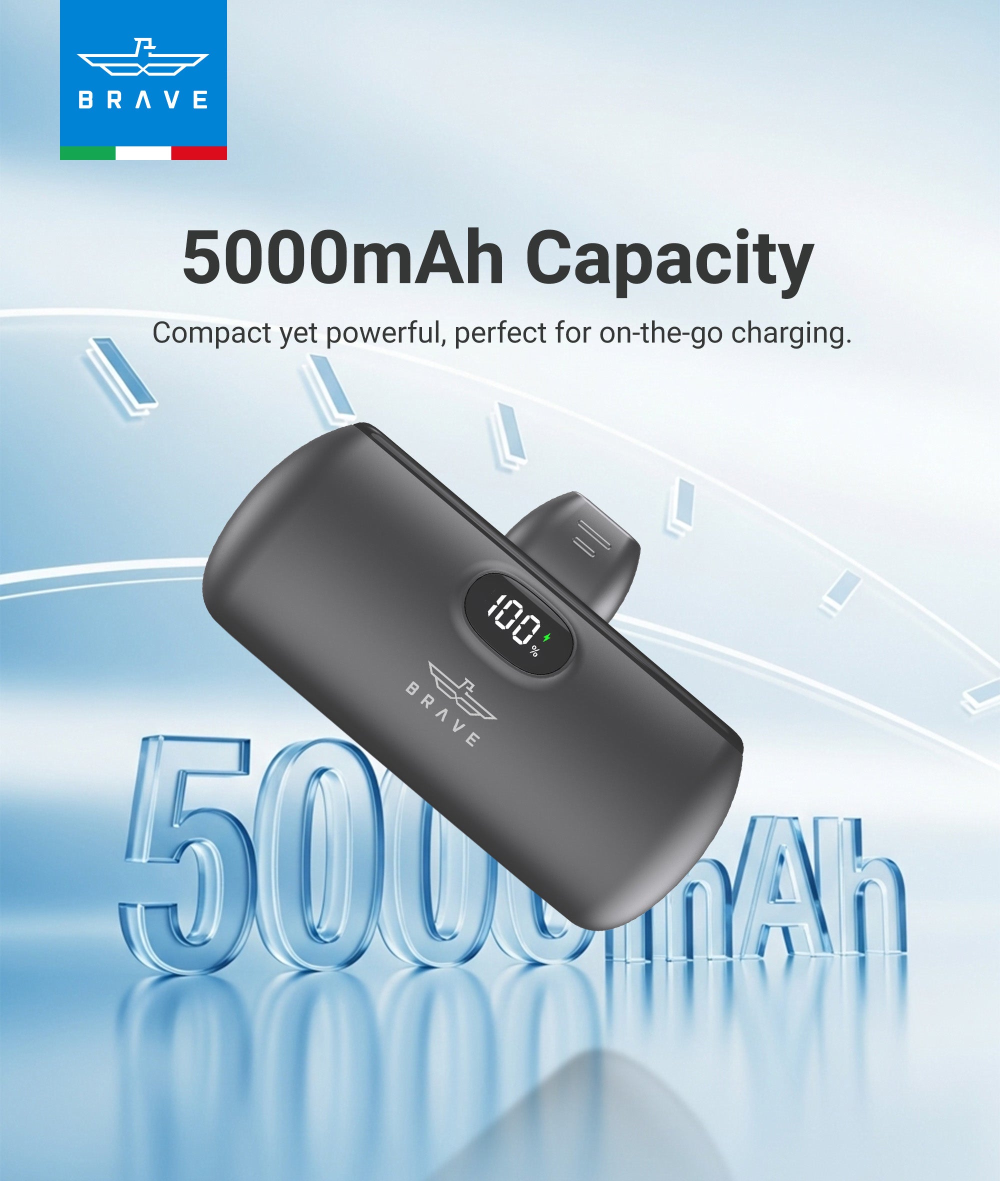 BRAVE - Pocket Pro Mini Power Bank 5000mAh 20W Fast Charging with LED Display, Built-in USB-C, Foldable Stand - TECH STREET