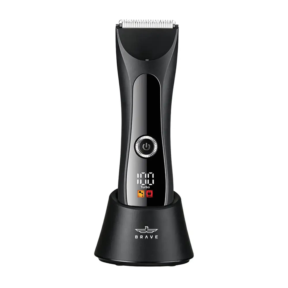 BRAVE BHT-03 Body Hair Trimmer for Men, IPX7 Waterproof, 1200mAh Ceramic Blade Groomer with LED Light, USB-C & Charging Dock