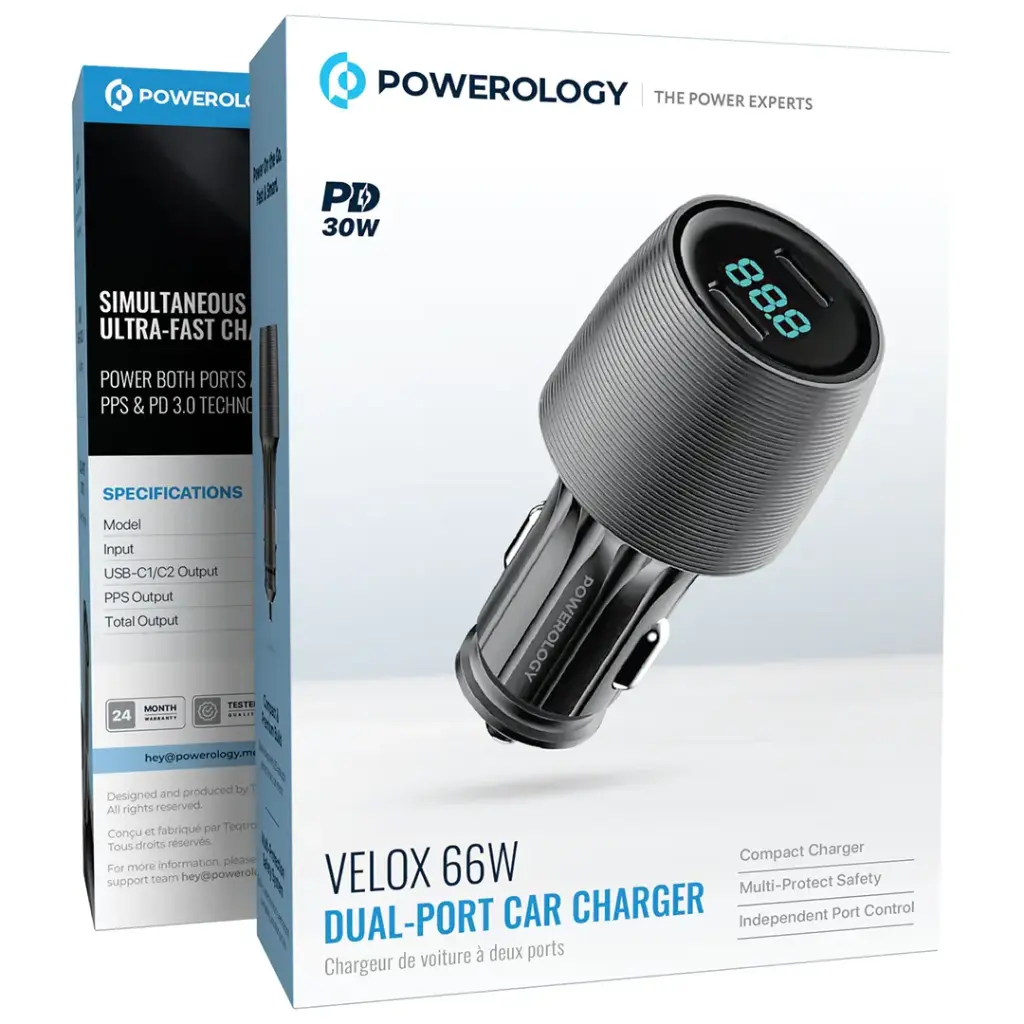 Powerology Velox 66W Dual-Port Car Charger