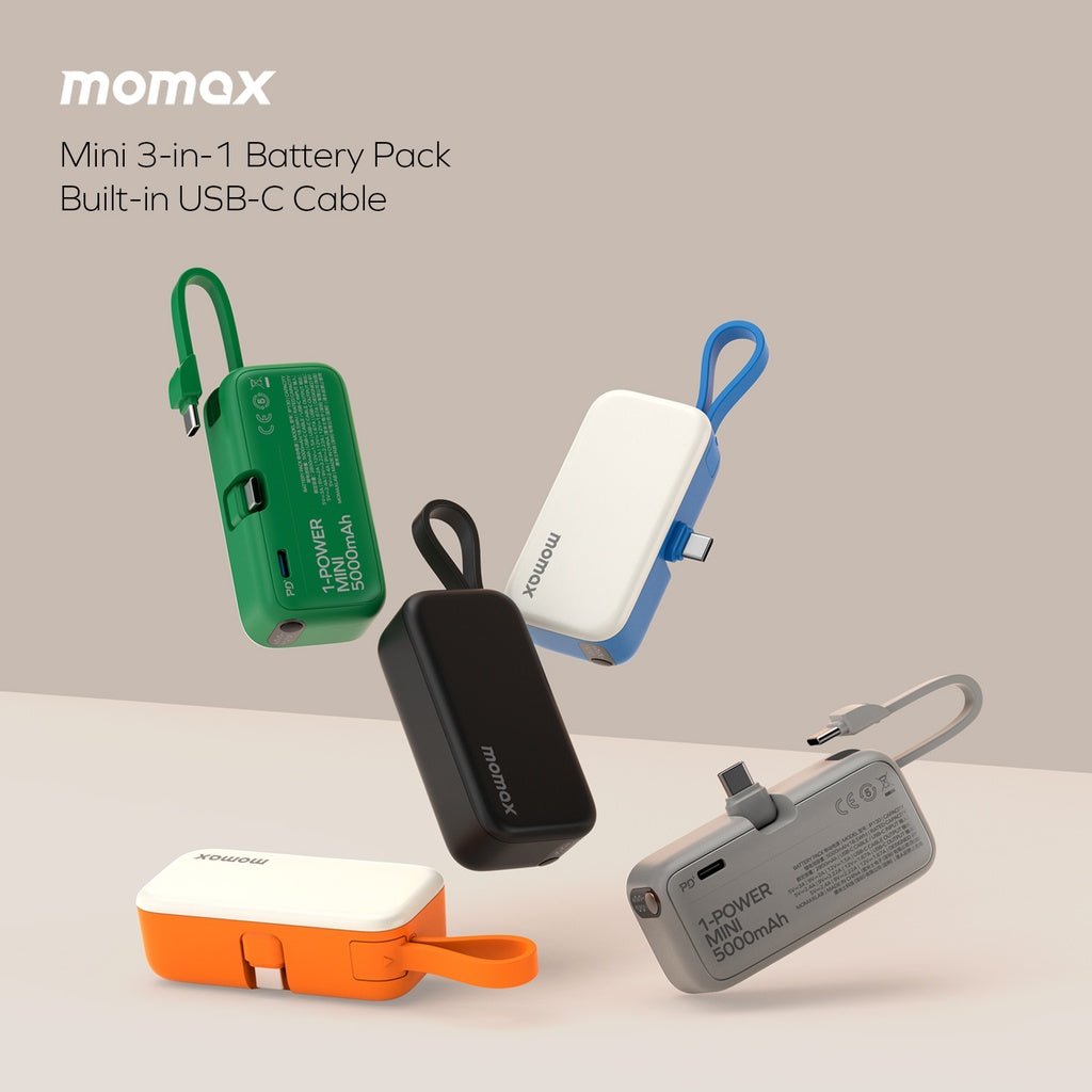 MOMAX 1-POWER MINI 5000mAh 3IN1 POWER BANK WITH USB-C PLUG