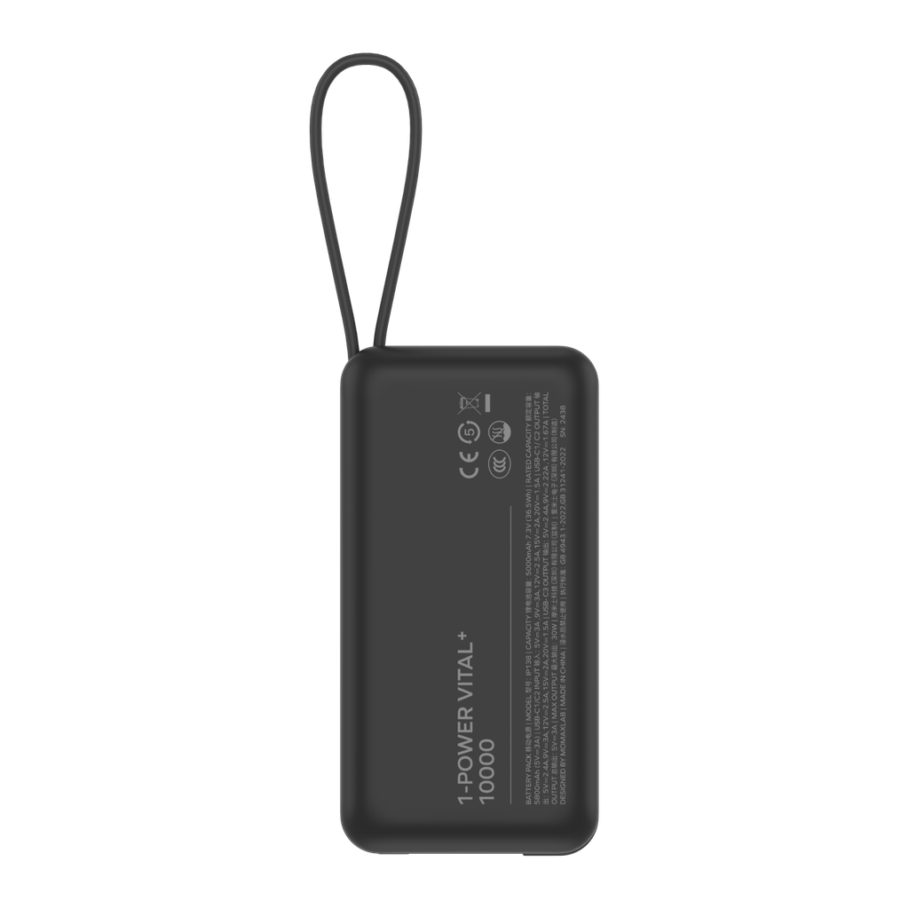 MOMAX 1-POWER VITAL+ 10000mAh POWER BANK WITH DUAL BUILT IN USB-C CABLE