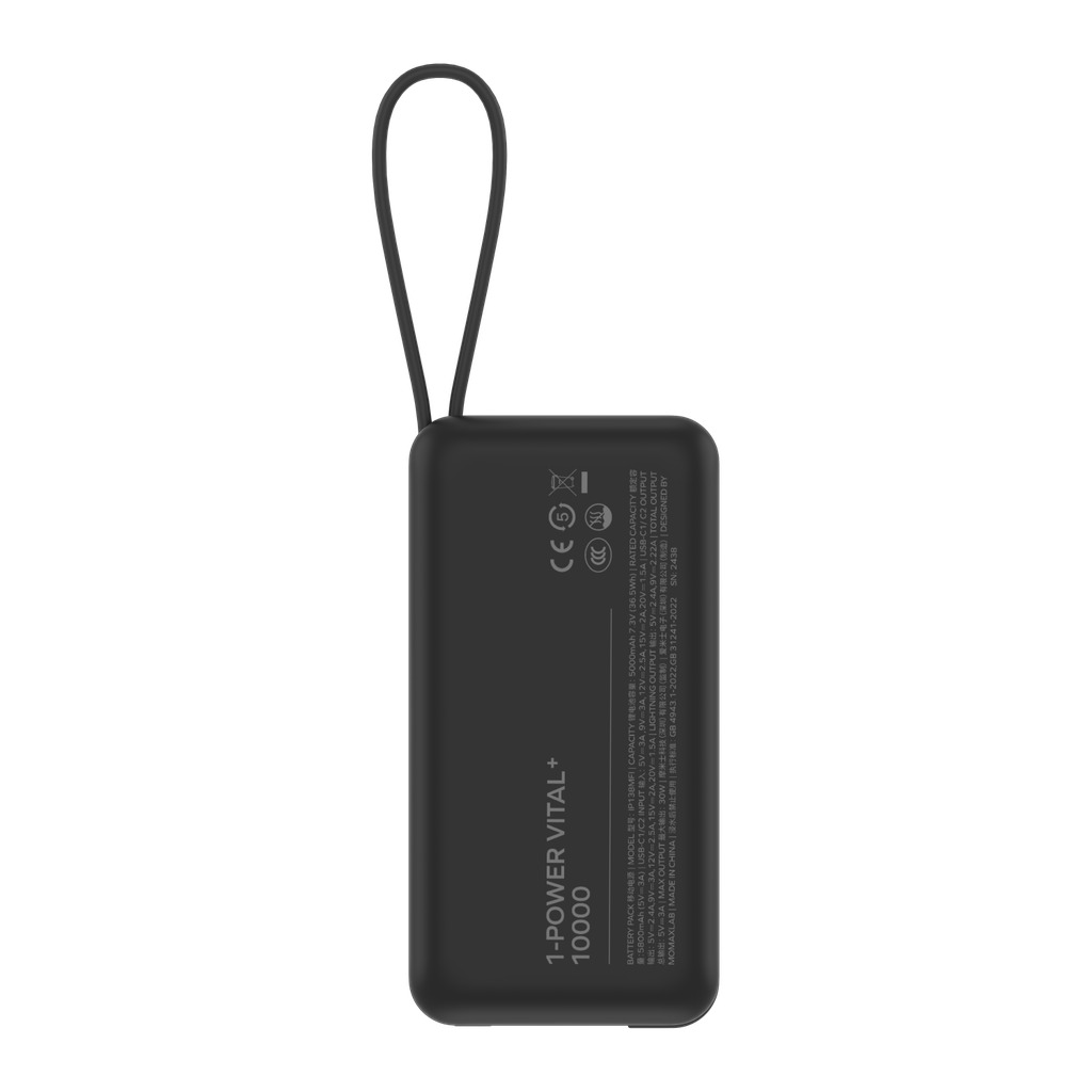 MOMAX 1-POWER VITAL+ 10000mAh POWER BANK WITH BUILT IN USB-C & LIGHTNING CABLE