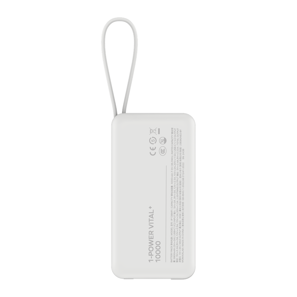 MOMAX 1-POWER VITAL+ 10000mAh POWER BANK WITH BUILT IN USB-C & LIGHTNING CABLE