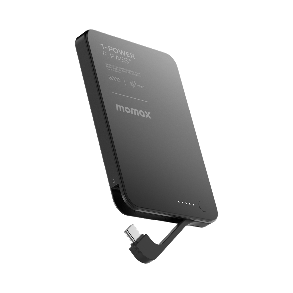 MOMAX 1-POWER F.PASS+ 5000mAh POWER BANK WITH BUILT-IN CABLE MAGNETIC ATTACHMENT