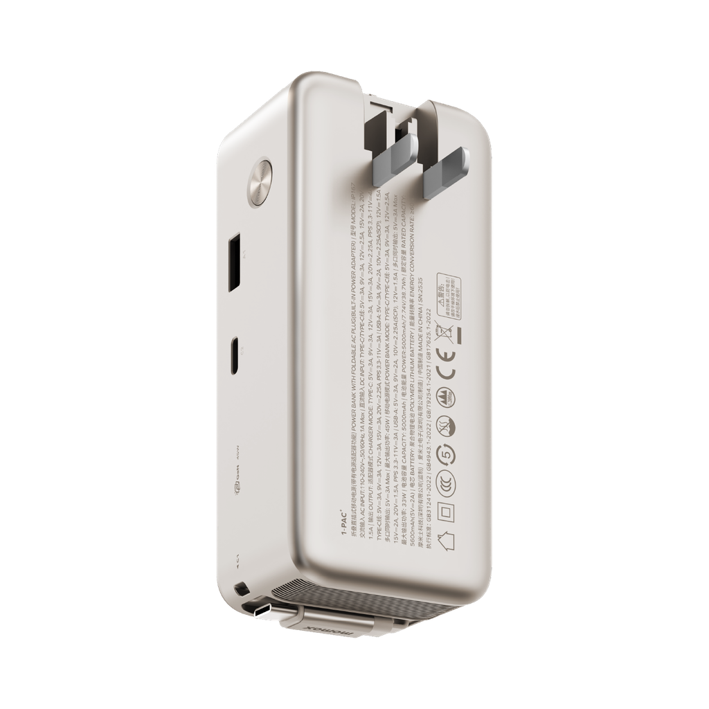 MOMAX 1-PAC⁺10000mAh 3IN1 HYBRID GAN BATTERY PACK WITH BUILT-IN RETRACTABLE CABLE - TECH STREET