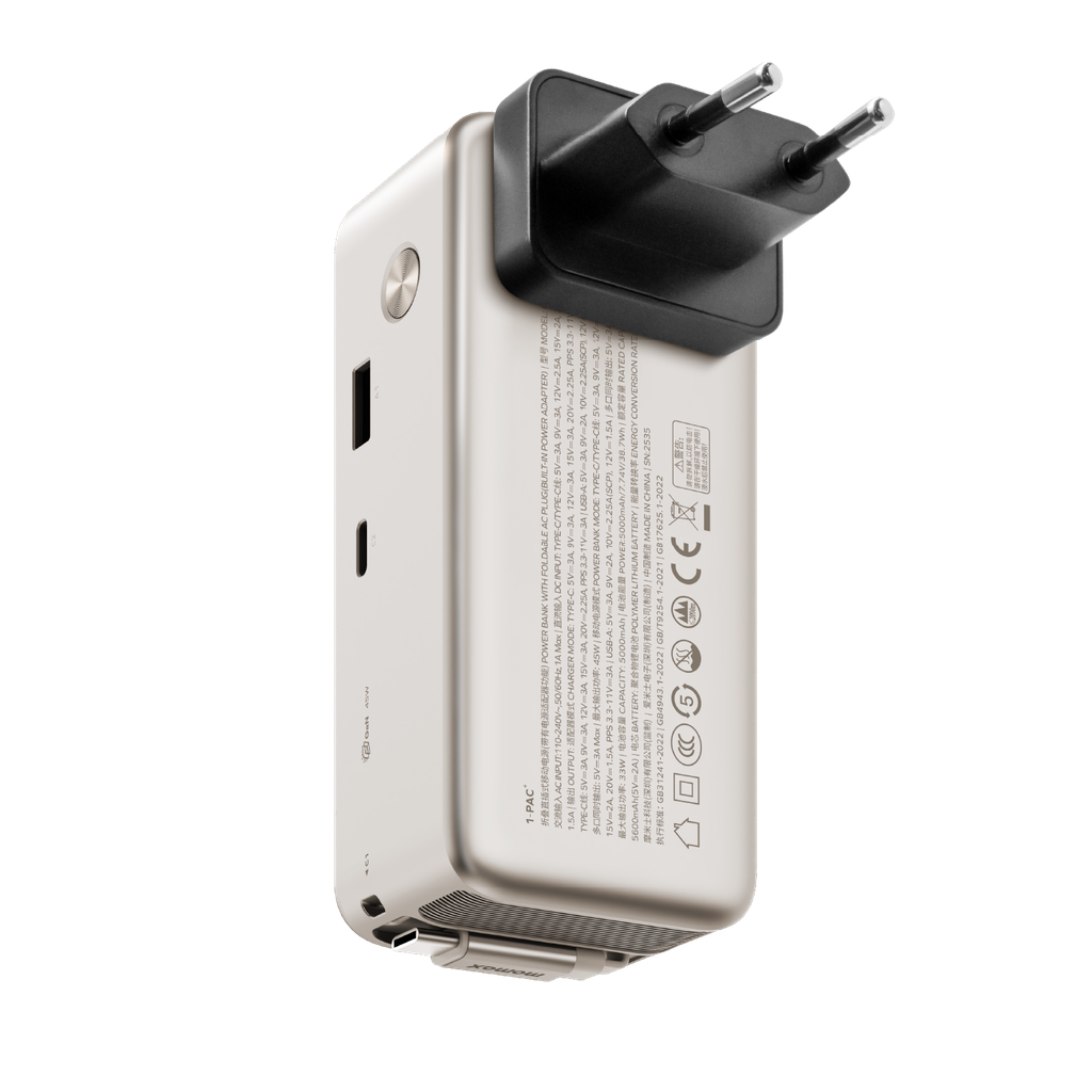 MOMAX 1-PAC⁺10000mAh 3IN1 HYBRID GAN BATTERY PACK WITH BUILT-IN RETRACTABLE CABLE - TECH STREET