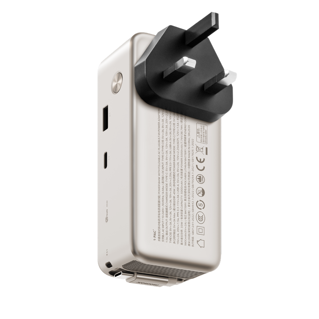 MOMAX 1-PAC⁺10000mAh 3IN1 HYBRID GAN BATTERY PACK WITH BUILT-IN RETRACTABLE CABLE - TECH STREET