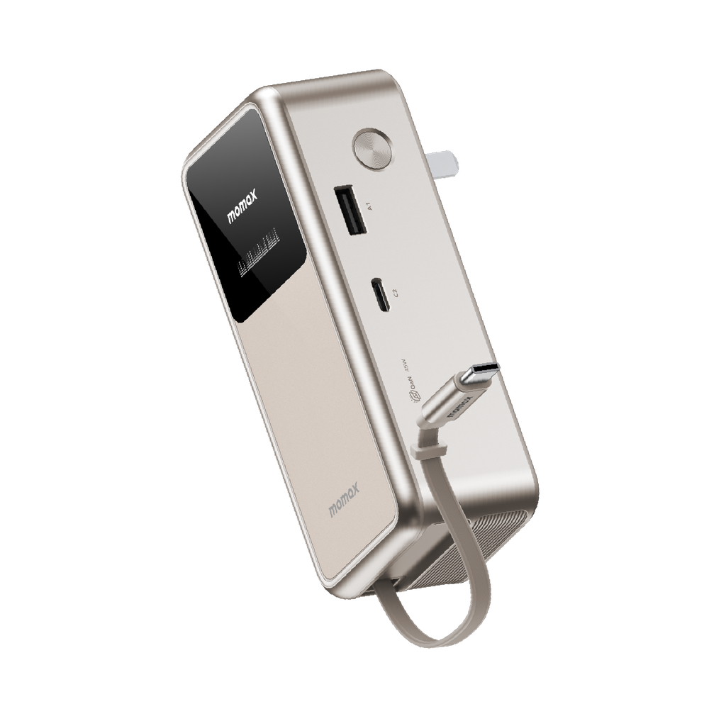 MOMAX 1-PAC⁺10000mAh 3IN1 HYBRID GAN BATTERY PACK WITH BUILT-IN RETRACTABLE CABLE - TECH STREET