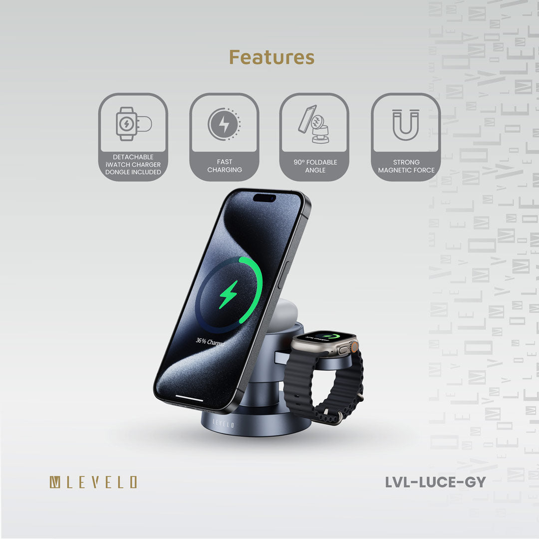 Levelo Luce 4 In 1 Wireless Charger - Grey