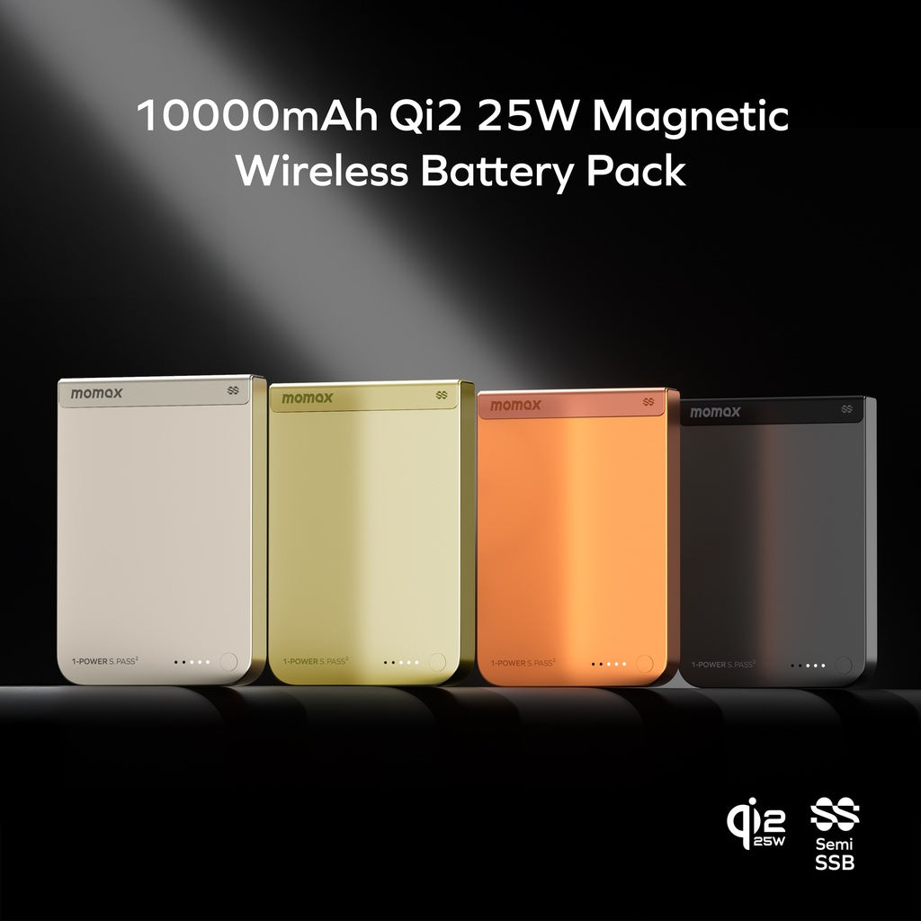 MOMAX 1-POWER S.PASS2 10000mAh QI2 25W+SEMI-SSB MAGNETIC WIRELESS POWER BANK - TECH STREET